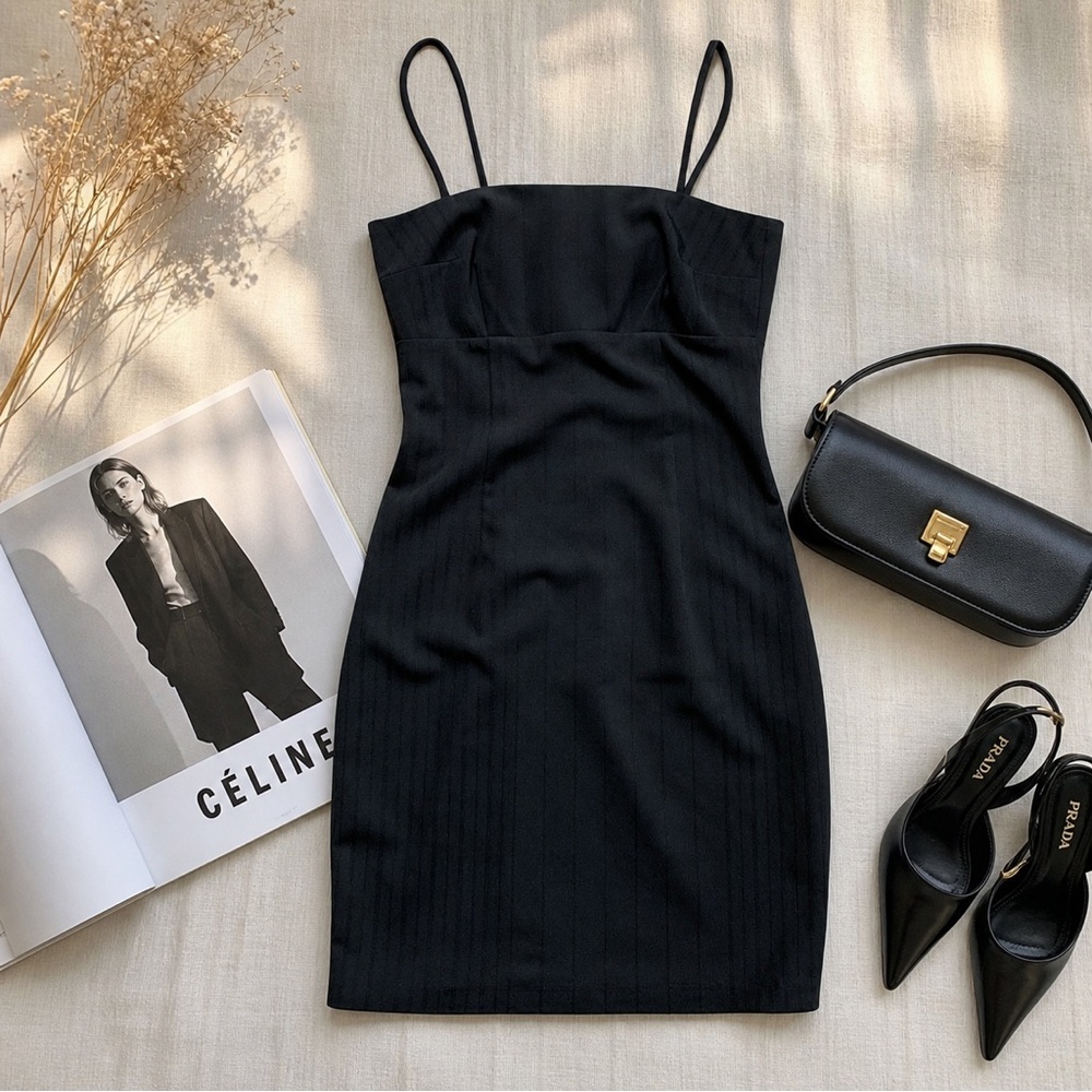 Vintage Y2K Fairweather Classic Black Spaghetti-Strap Sheath Mini Dress